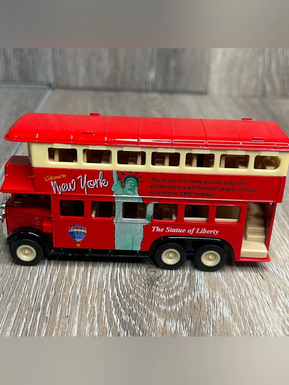 Diecast NYC Sightseeing Double Decker Bus Statue of Liberty Tour Toy Model 61